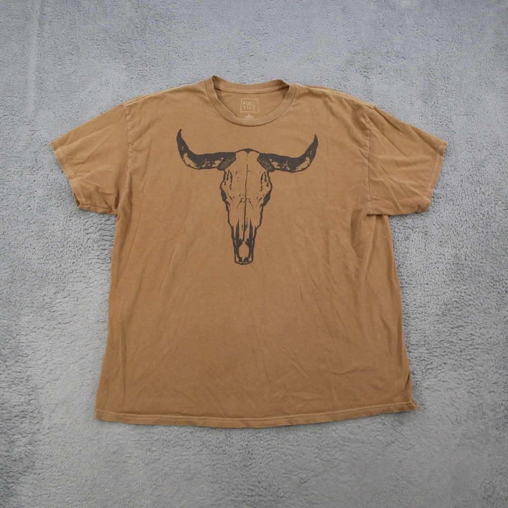 Full Tilt Mens Graphic T-Shirt Large Tan Brown Bull Skull Short Sleeve Cotton